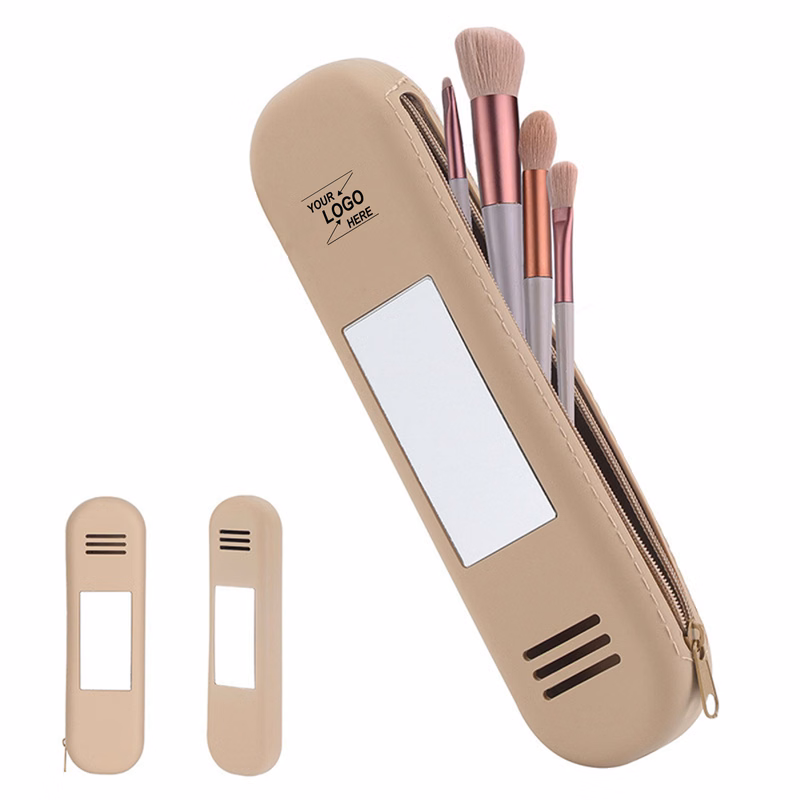 Silicone Travel Makeup Bag with Built-in Mirror