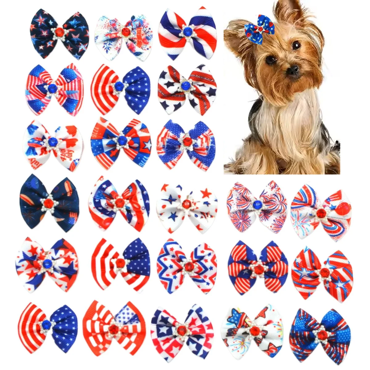 Patriotic Independence Day Puppy Hair Bows 1