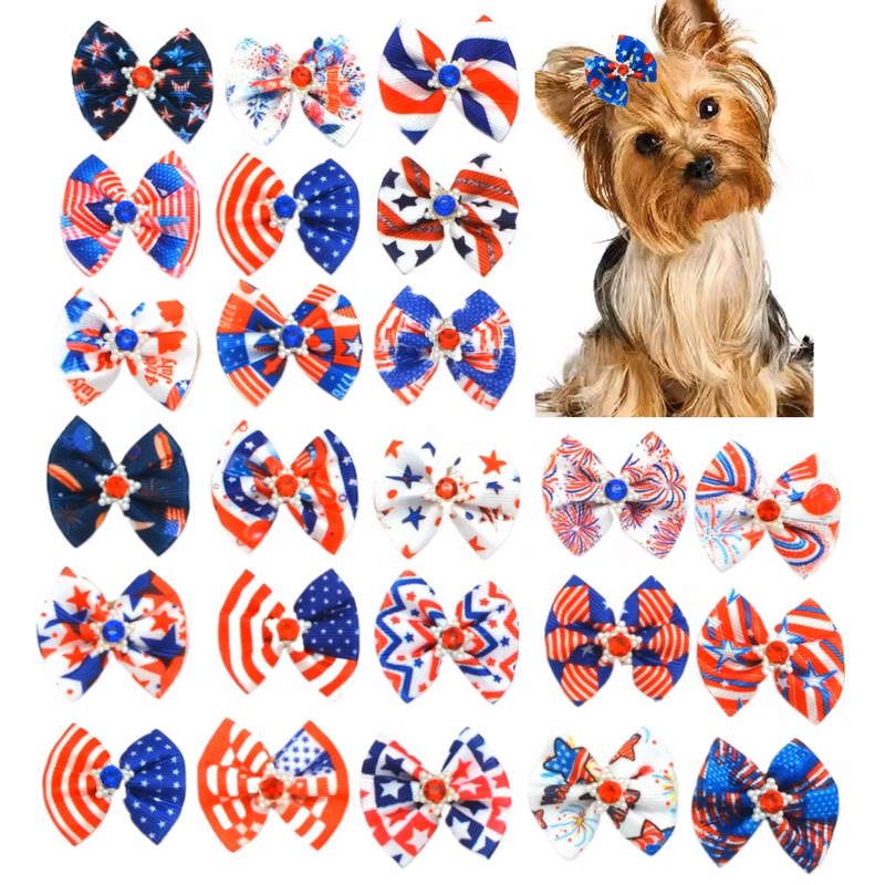 Patriotic Independence Day Puppy Hair Bows