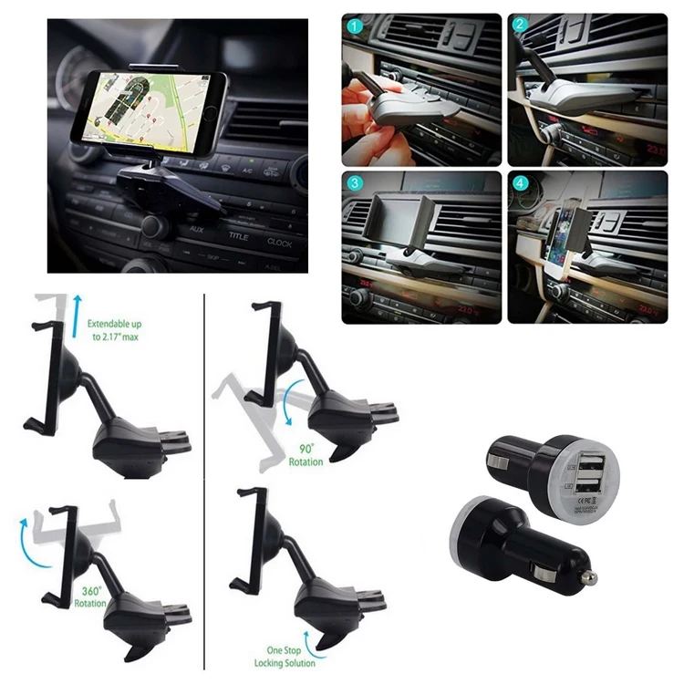 iBank ® CD Slot Smartphone Holder + Car Charger 1