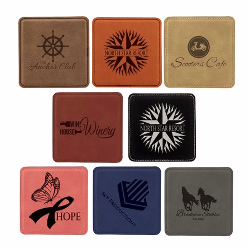 4" Square Laserable Leatherette Coaster Laser Engraved