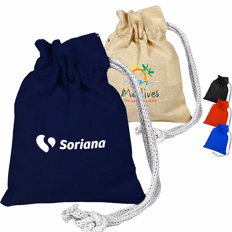 100% Cotton canvas Sheeting Coin Drawstring Bag USA Decorated (4" x 5")