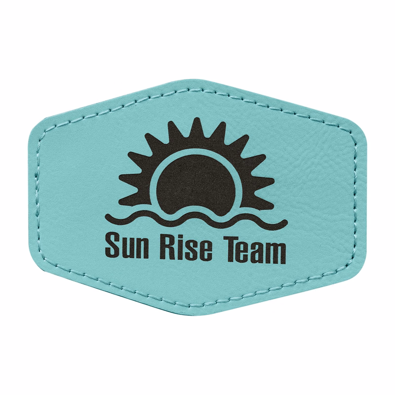 3" x 2" Teal Leatherette Hexagon Patch with Adhesive