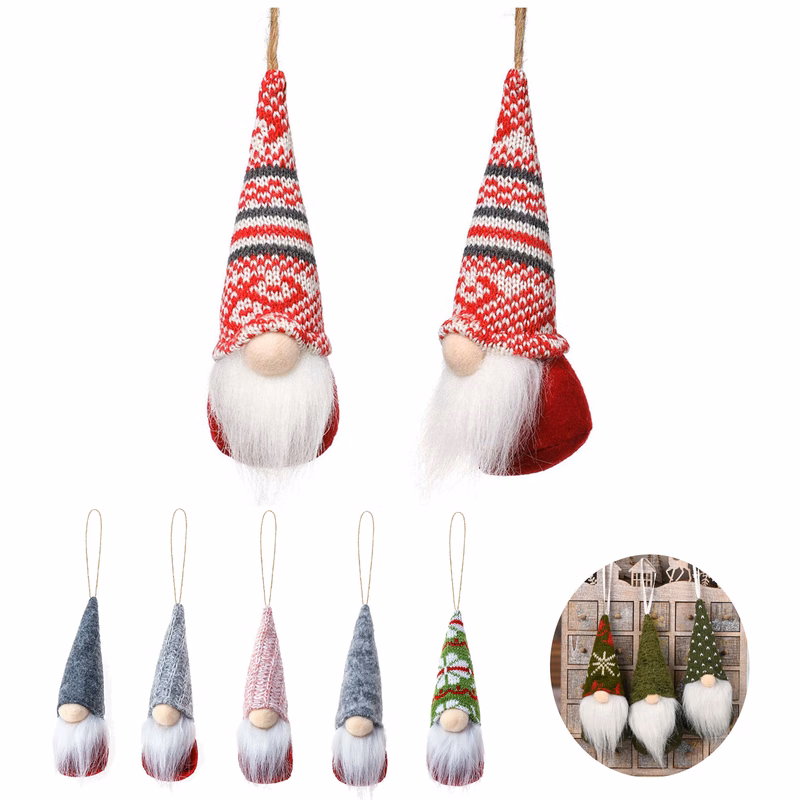 Whimsical Christmas Tree Gnome Hanging Ornaments