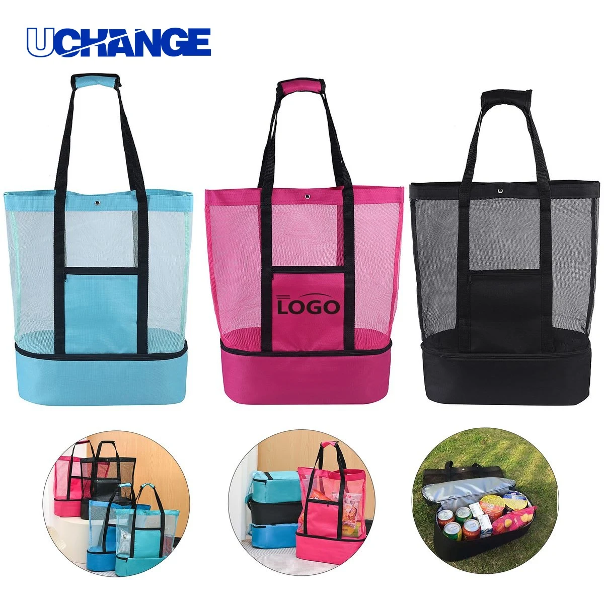 Large Beach Tote Bag with Insulated Cooler 1