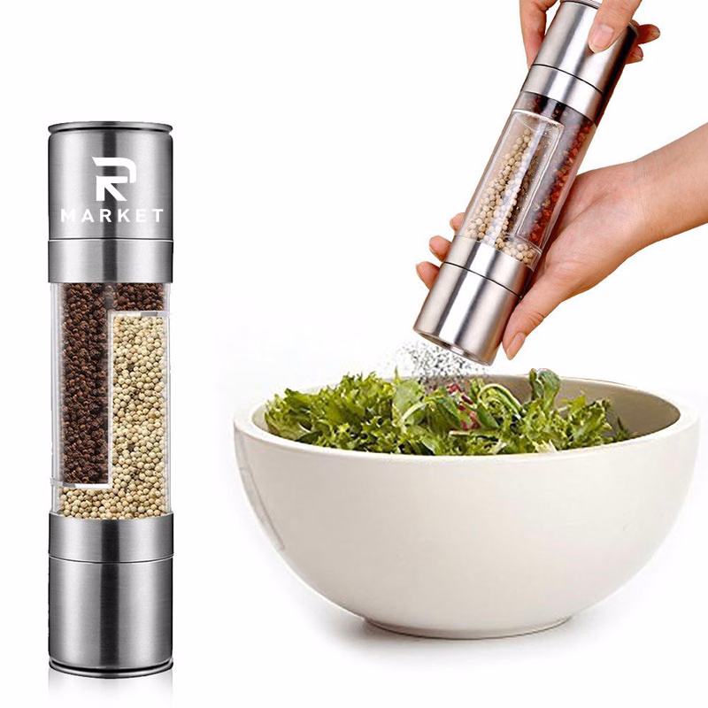 2 in 1 Manual Stainless Steel Salt Pepper Mill Herb Spice Grinder