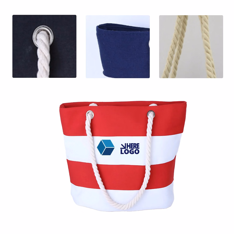 MOQ50 Striped Canvas Beach Tote Bag