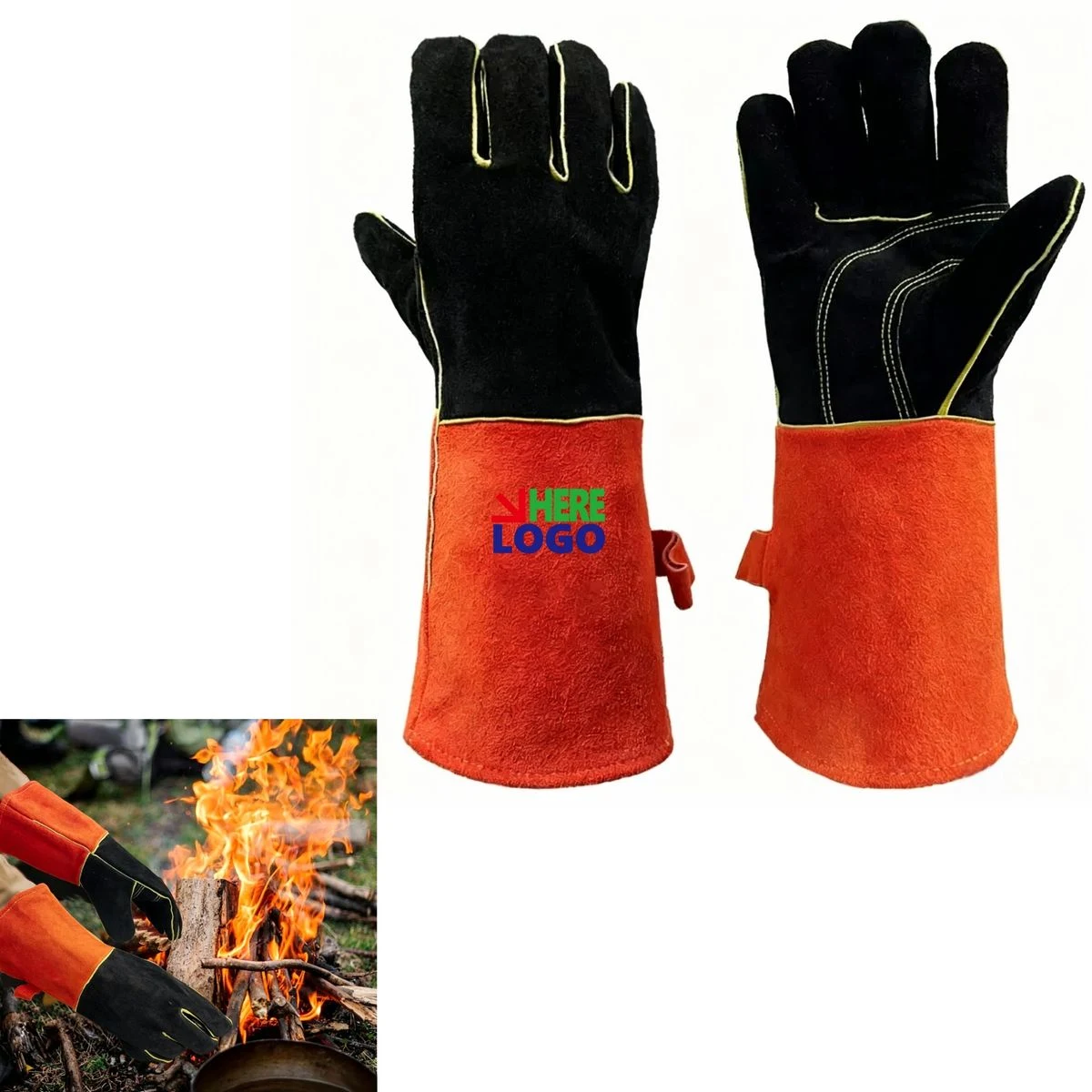 High Temp Long Cuff Split Cowhide Protective Work Gloves 1