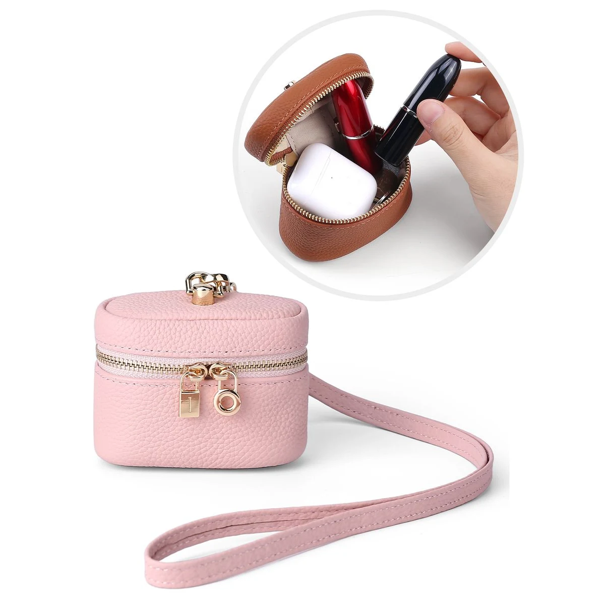 Mini PU Leather Travel Storage Case with Zipper 1