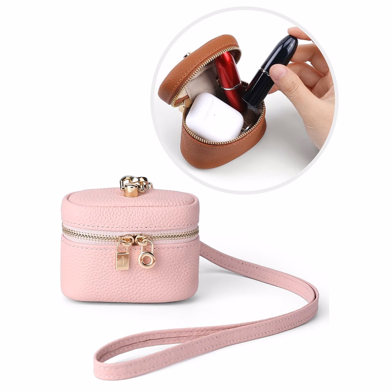 Mini PU Leather Travel Storage Case with Zipper