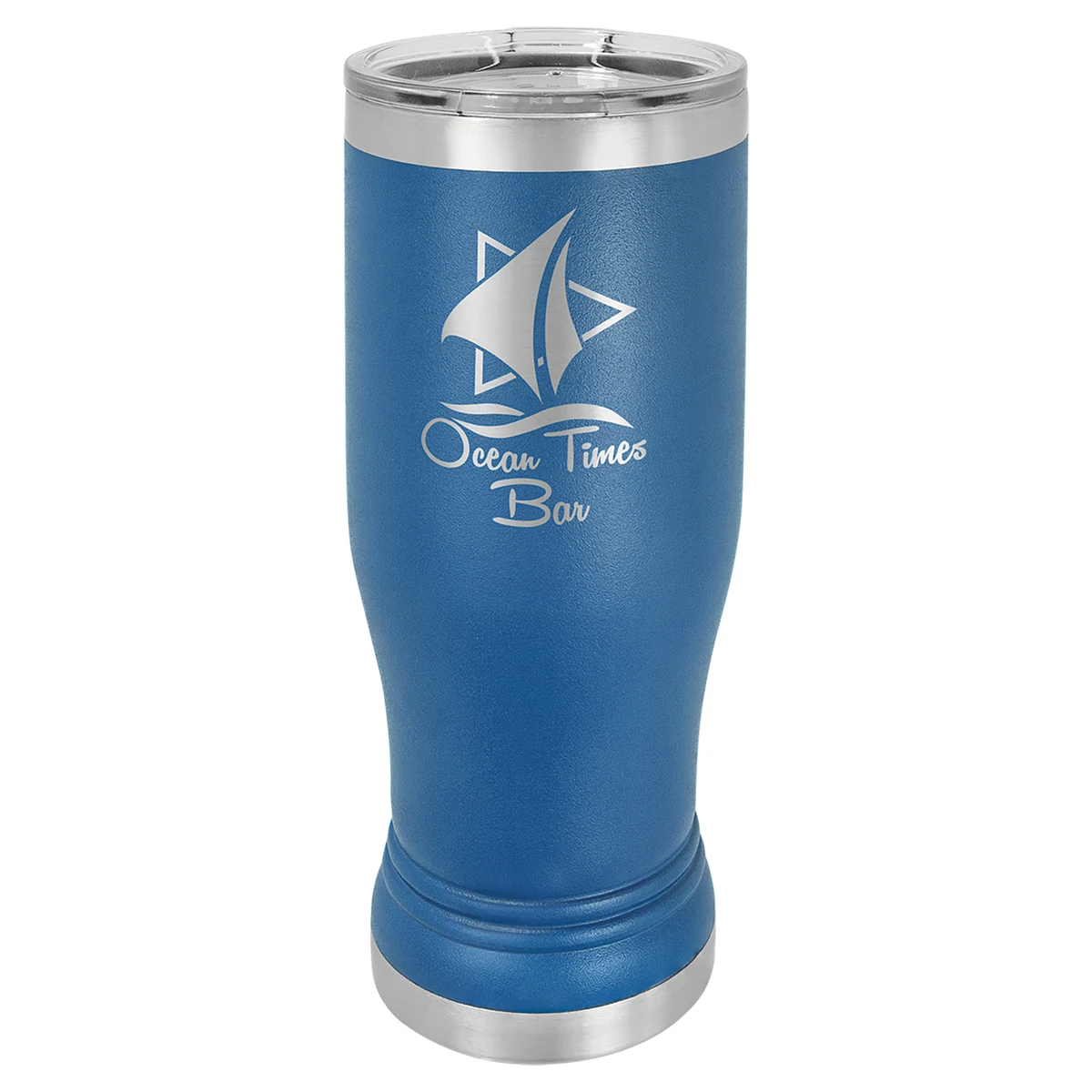 Royal Blue 14 oz. Polar Camel Pilsner with Clear Lid 1