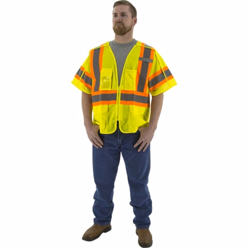 Majestic Hi-Viz Mesh Breakaway Vest w DOT Striping, ANSI 3