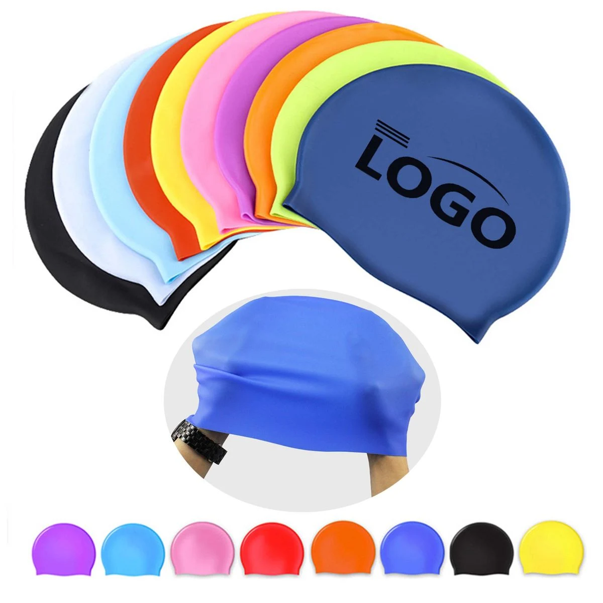 Universal Fit Silicone Swim Cap for Long Hair & Short Hair Support 1
