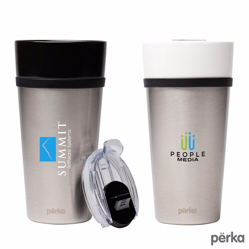 Perka® Linden 14 oz. Double Wall Ceramic Tumbler w/ Stainless Steel Outer