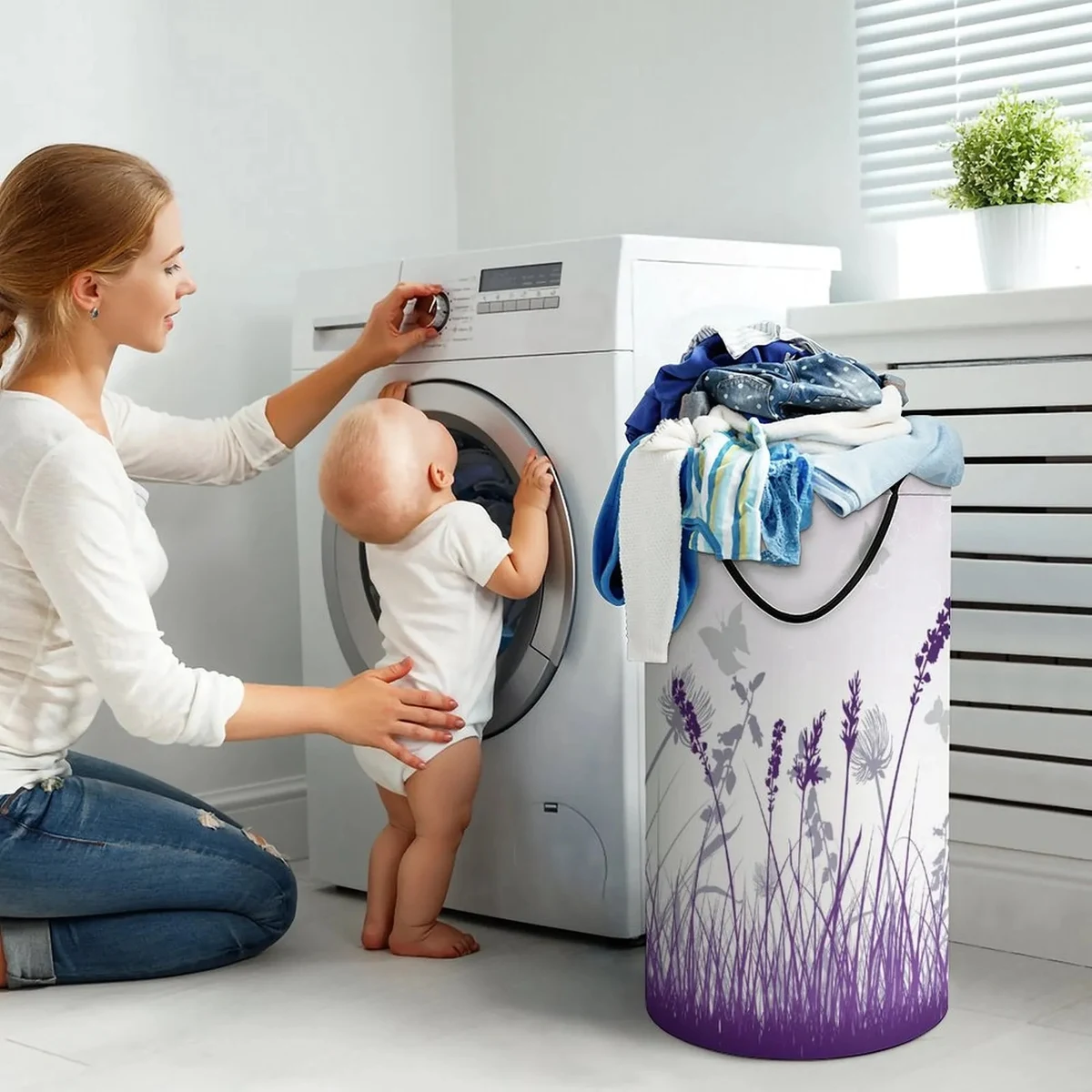 Foldable Polyester Laundry Hamper with Handles 1