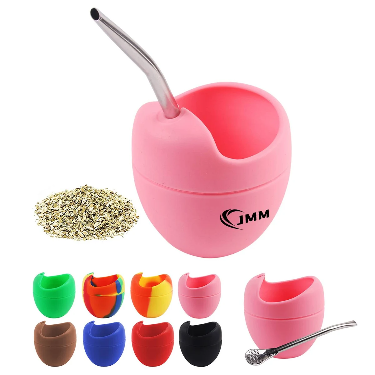 8oz Silicone Foldable Tea Cup With Straw 1