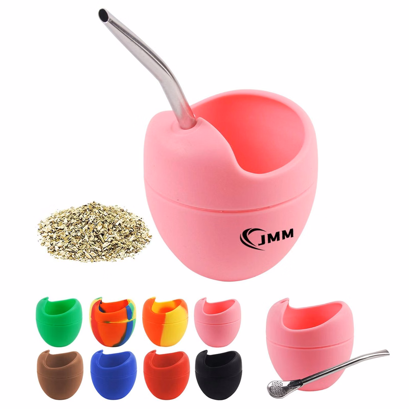 8oz Silicone Foldable Tea Cup With Straw