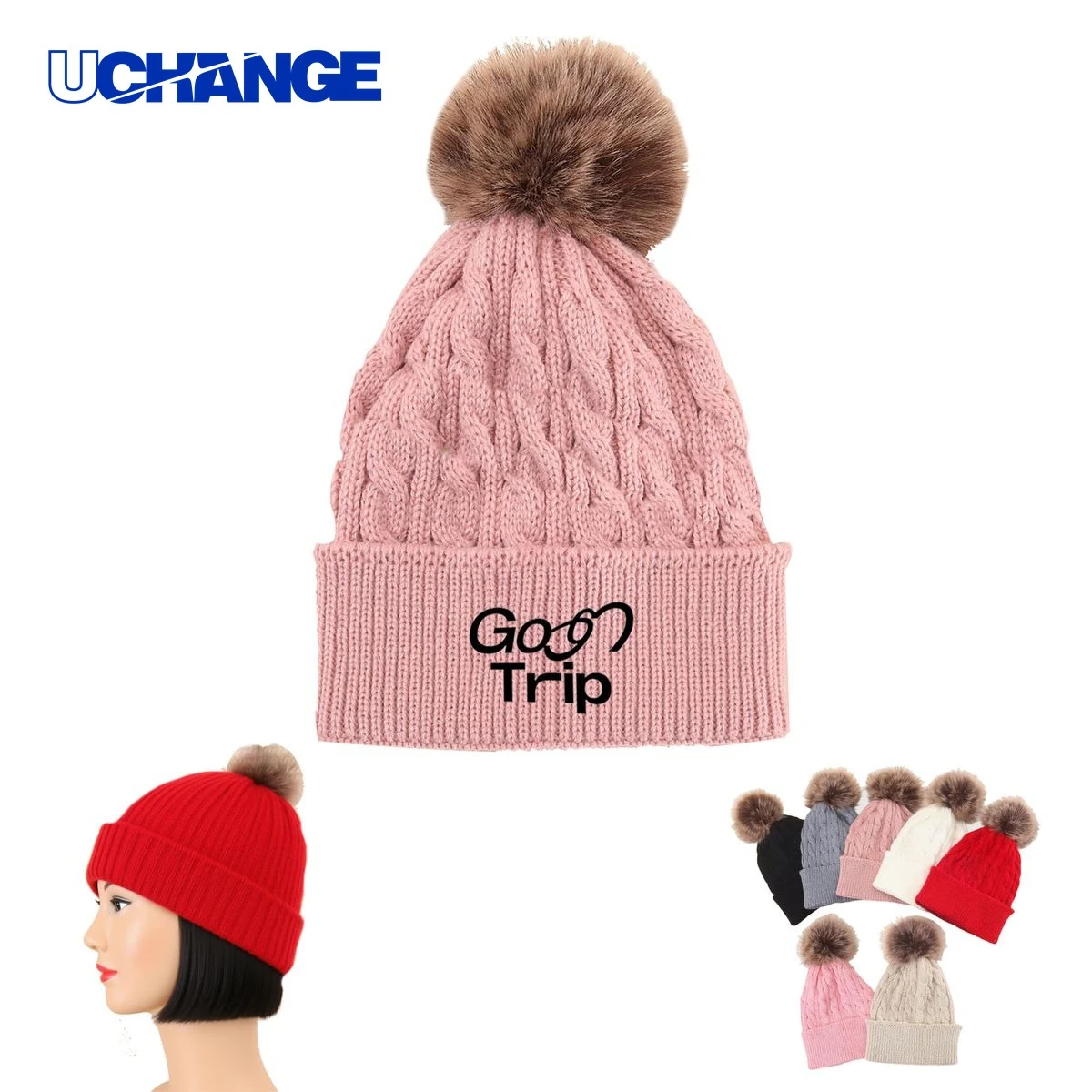 Cabled Pom Beanie Hat 1