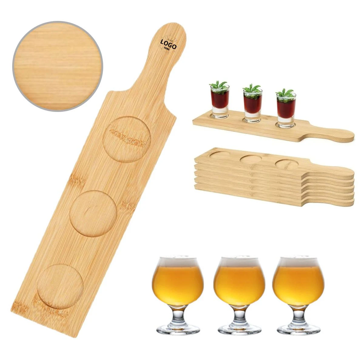 Bamboo Beer Flight Board 3 Slots Tasting Party Serving Tray 1