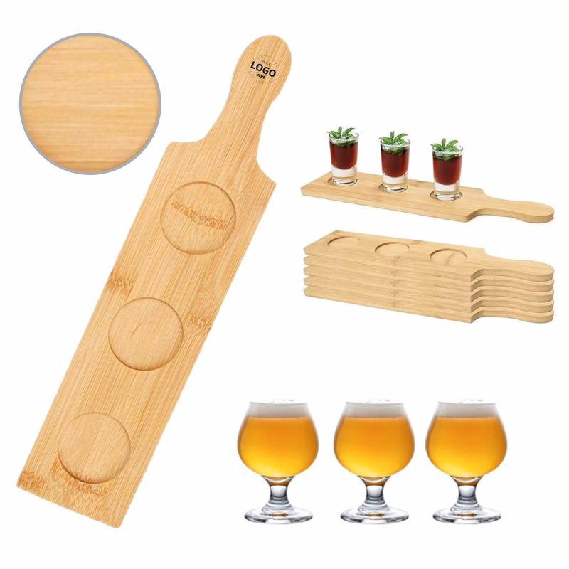 Bamboo Beer Flight Board 3 Slots Tasting Party Serving Tray