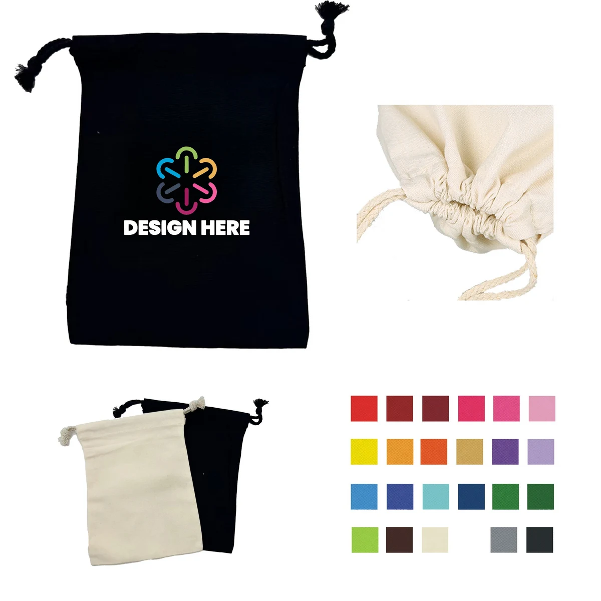 Drawstring Polyester Cotton Bag Full Color 1