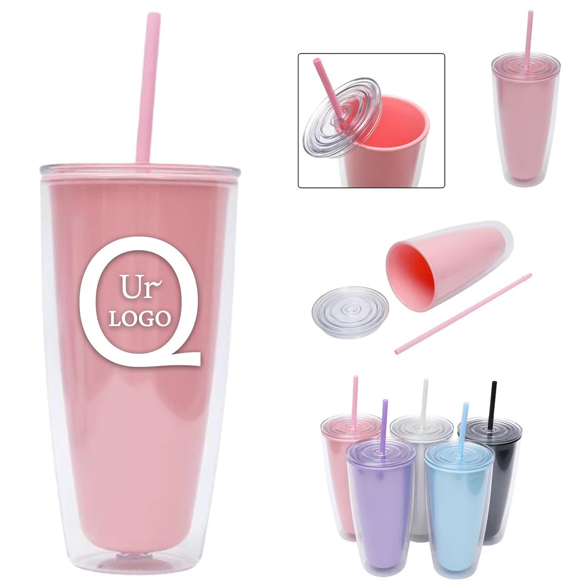 25.4 Oz Double-Layer Plastic Straw Cup W/ Lid 1