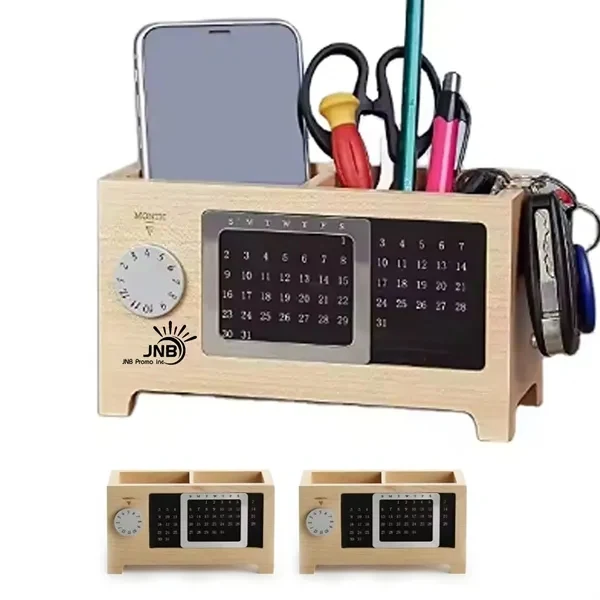Wooden Perpetual Calendar with Pen Holder and Storage Box 1