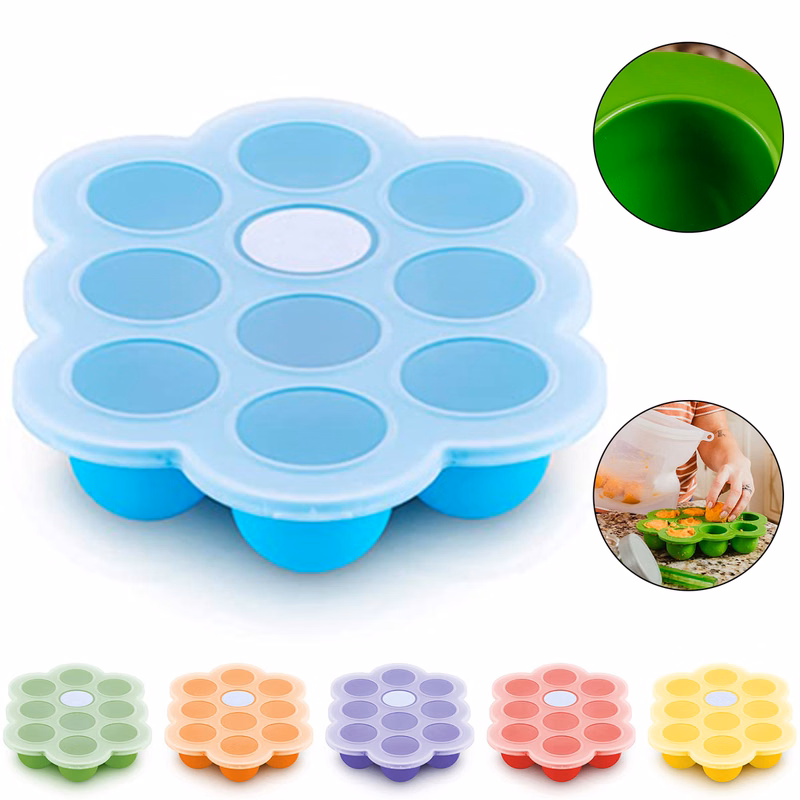 Silicone Baby Food Freezer Tray with Clip-on Lid