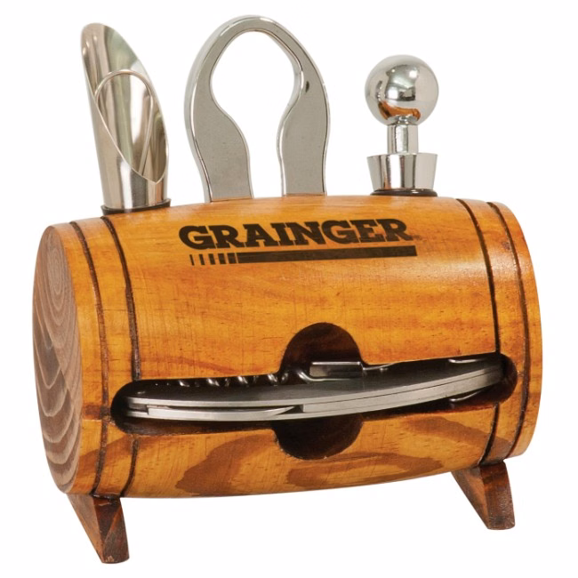 Wood Barrel 4 Piece Wine Tool Set