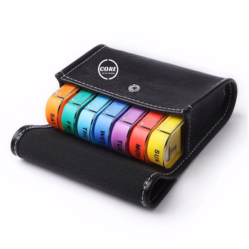 Travel Pill Organizer Box 7 Day with Leather Carrying Case