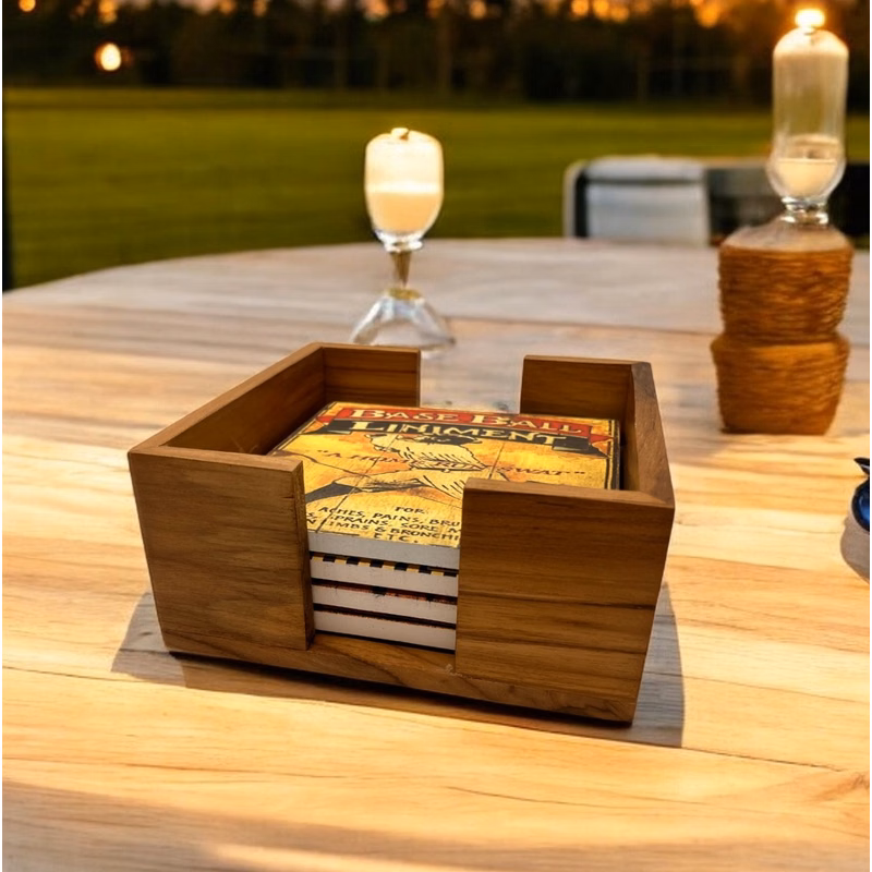 Maple Finish Wooden 4 Coaster Holder Sets