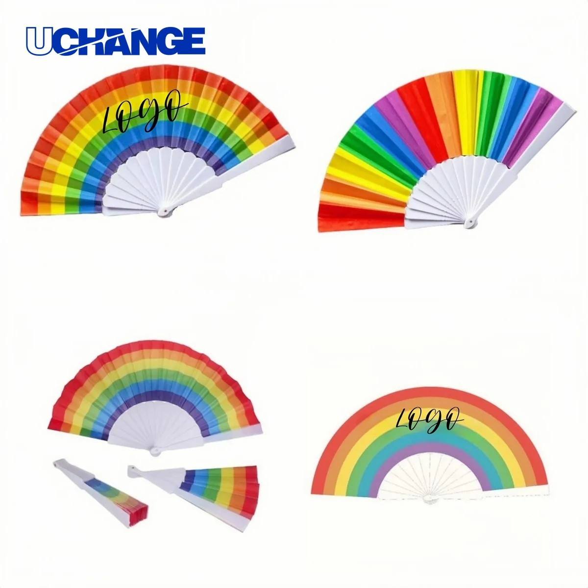 9-Inch Rainbow Folding Hand Fan Tool 1