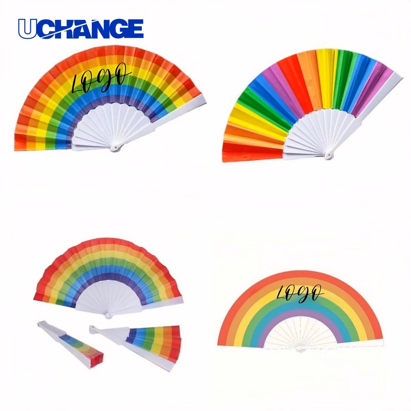 9-Inch Rainbow Folding Hand Fan Tool