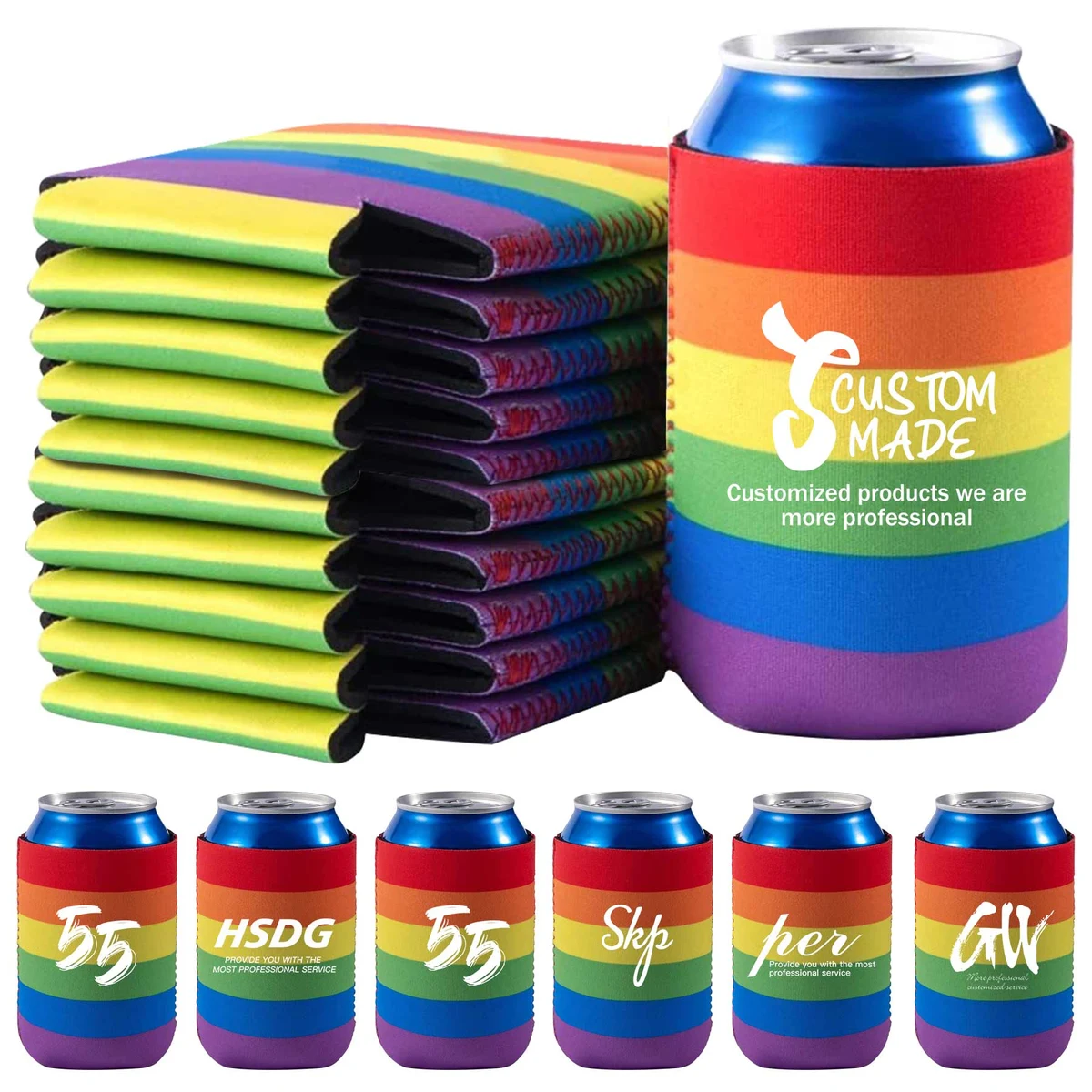 12 oz Rainbow Neoprene Beverage Can Cooler 1