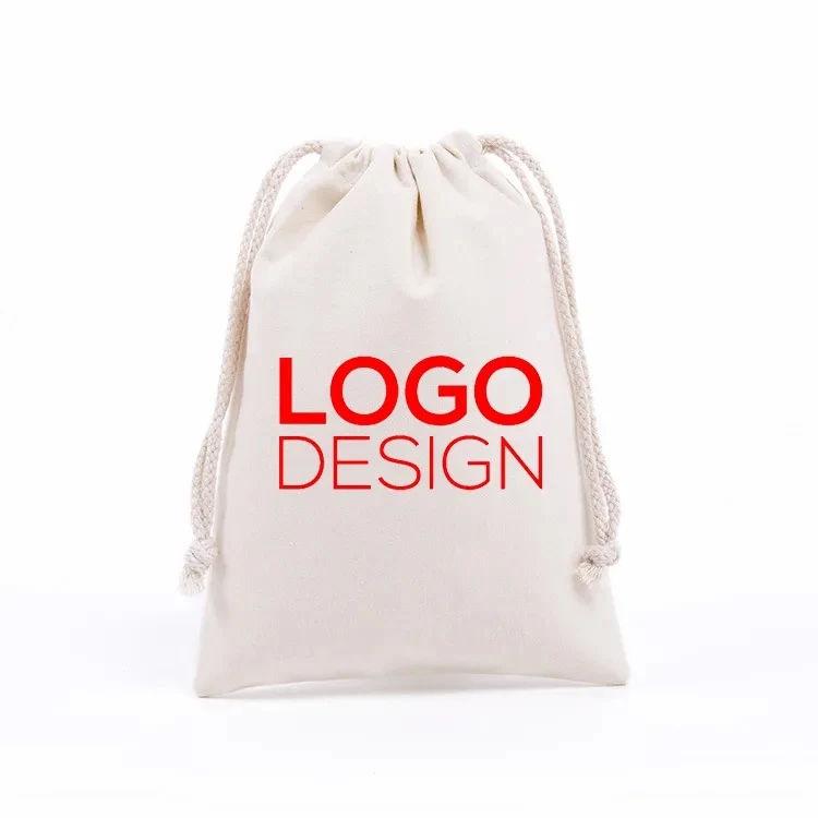 Printed 4" x 6" Natural Cotton Drawstring Bag - 10 oz 1
