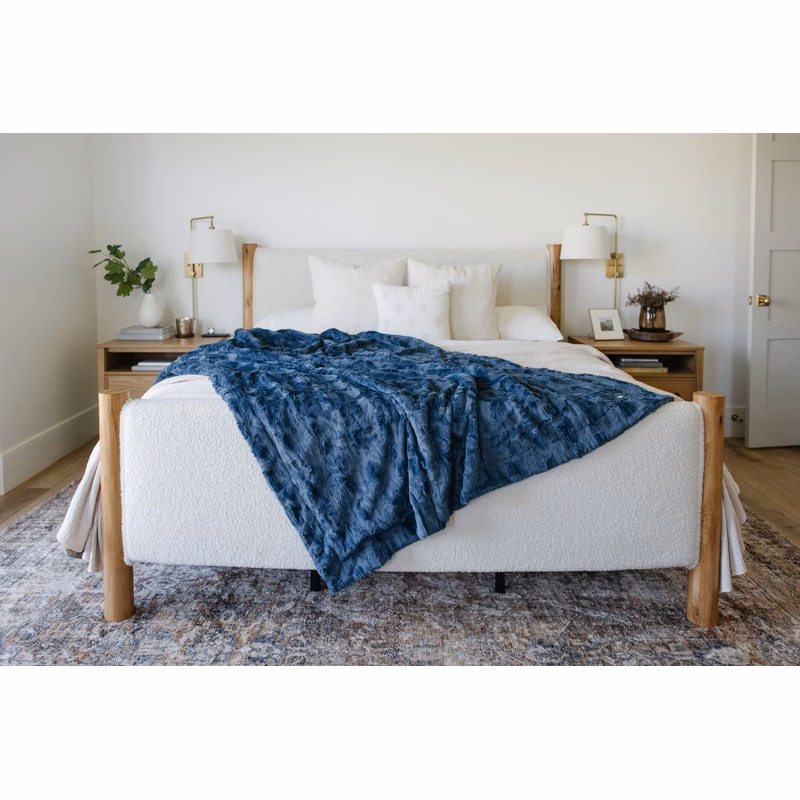 Patterned Faux Fur Zippered Indigo-Throw Luxury Blanket (50x60)