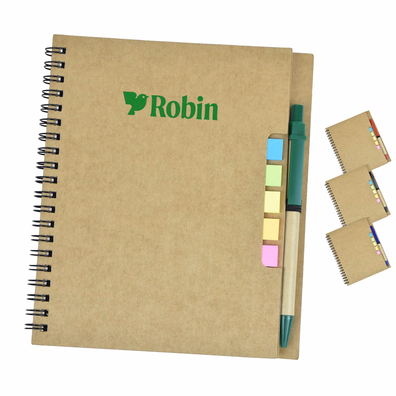 Kraft Paper Cover Spiral Notebook with Matching Pens