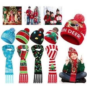 Light up Christmas Hat Beanie Winter Knitted Scarf 1