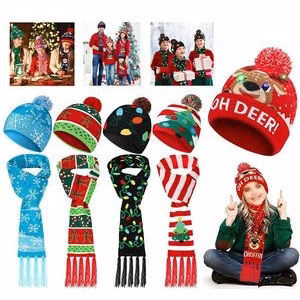 Light up Christmas Hat Beanie Winter Knitted Scarf
