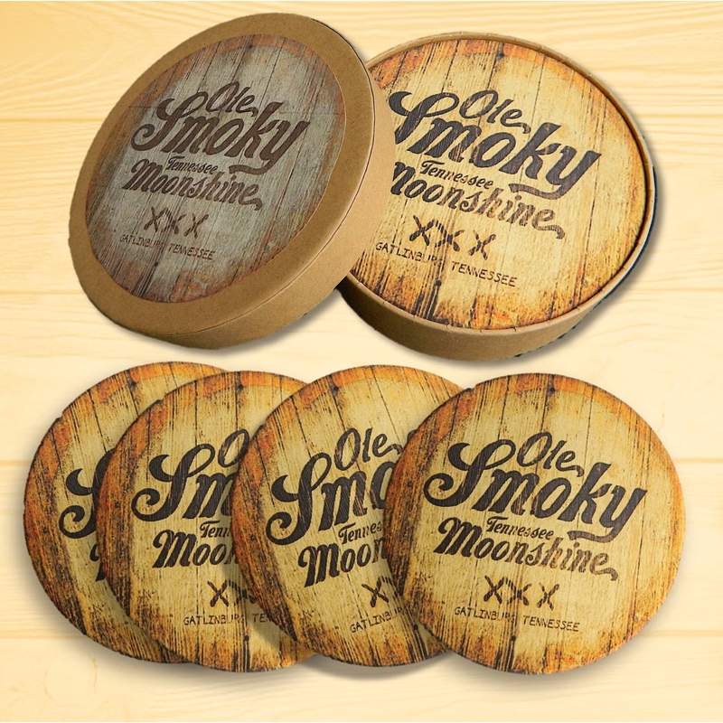 4 Round Absorbent Stone Coaster Gift Box Set with Printed Label