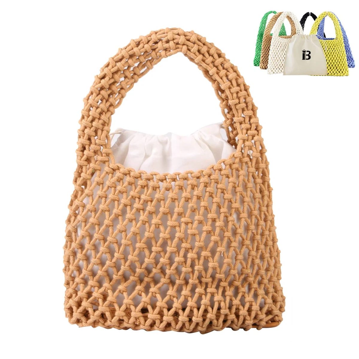 Hand-woven Shoulder Drawstring Summer Beach Bag 1
