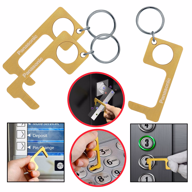 PPE Brass Hygiene Door Opener Closer No-Touch w/ Key Chain