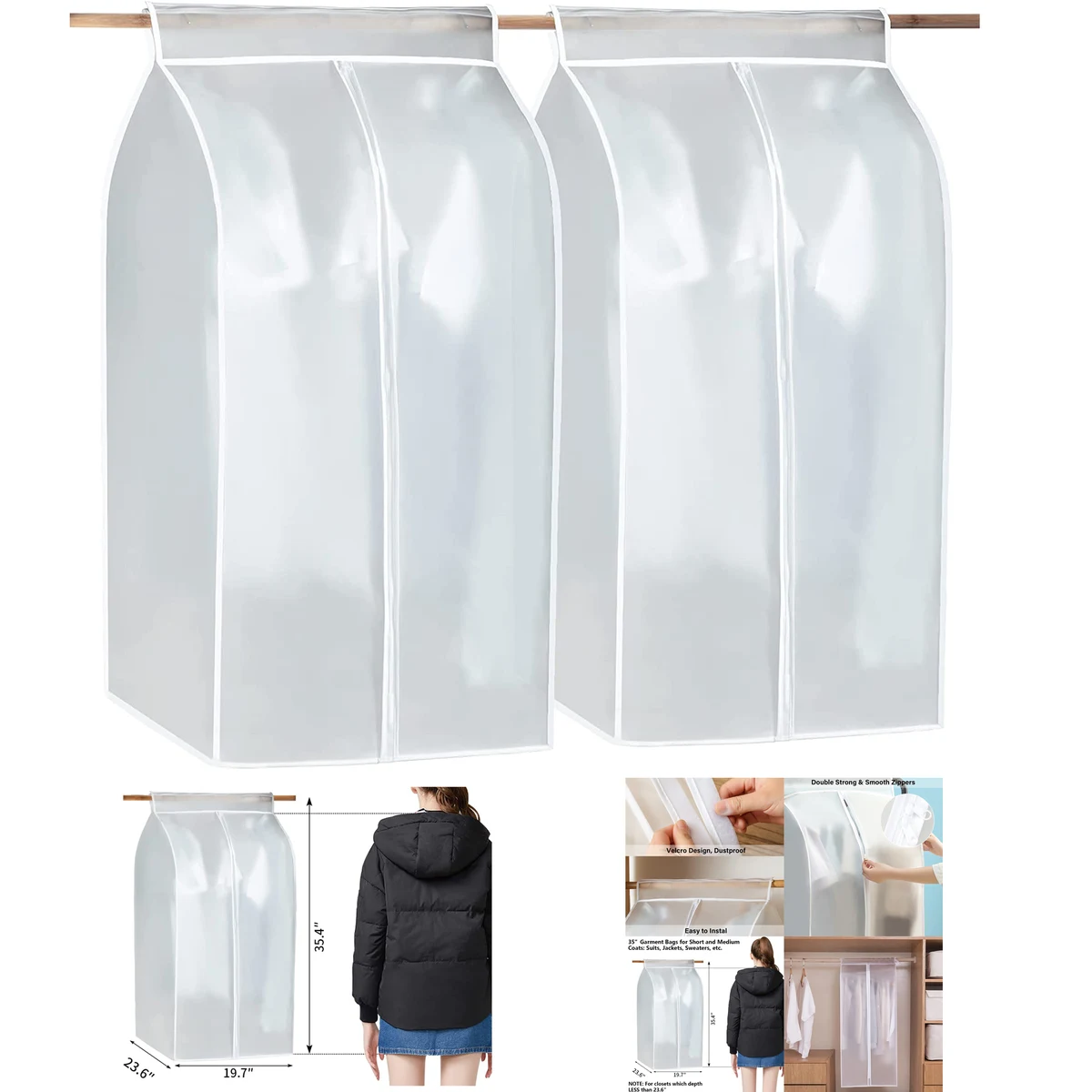 35'' Translucent Hanging Garment Rack Cover Bag 1