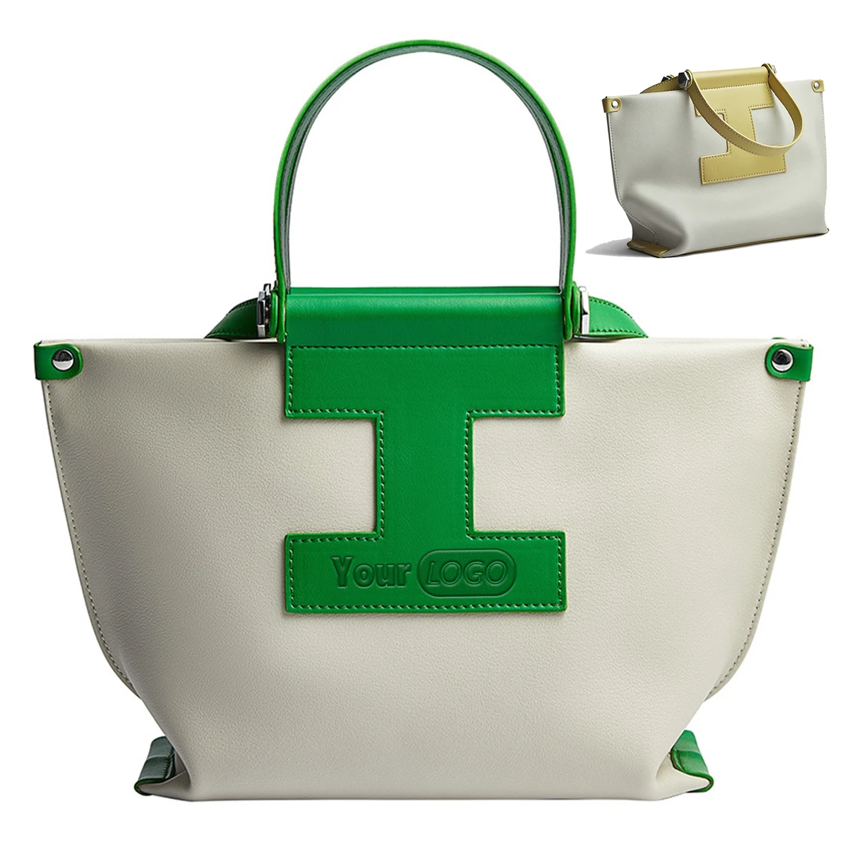 Genuine Leather Large capacity shoulder tote bag, custom tote bag with logo imprint 1