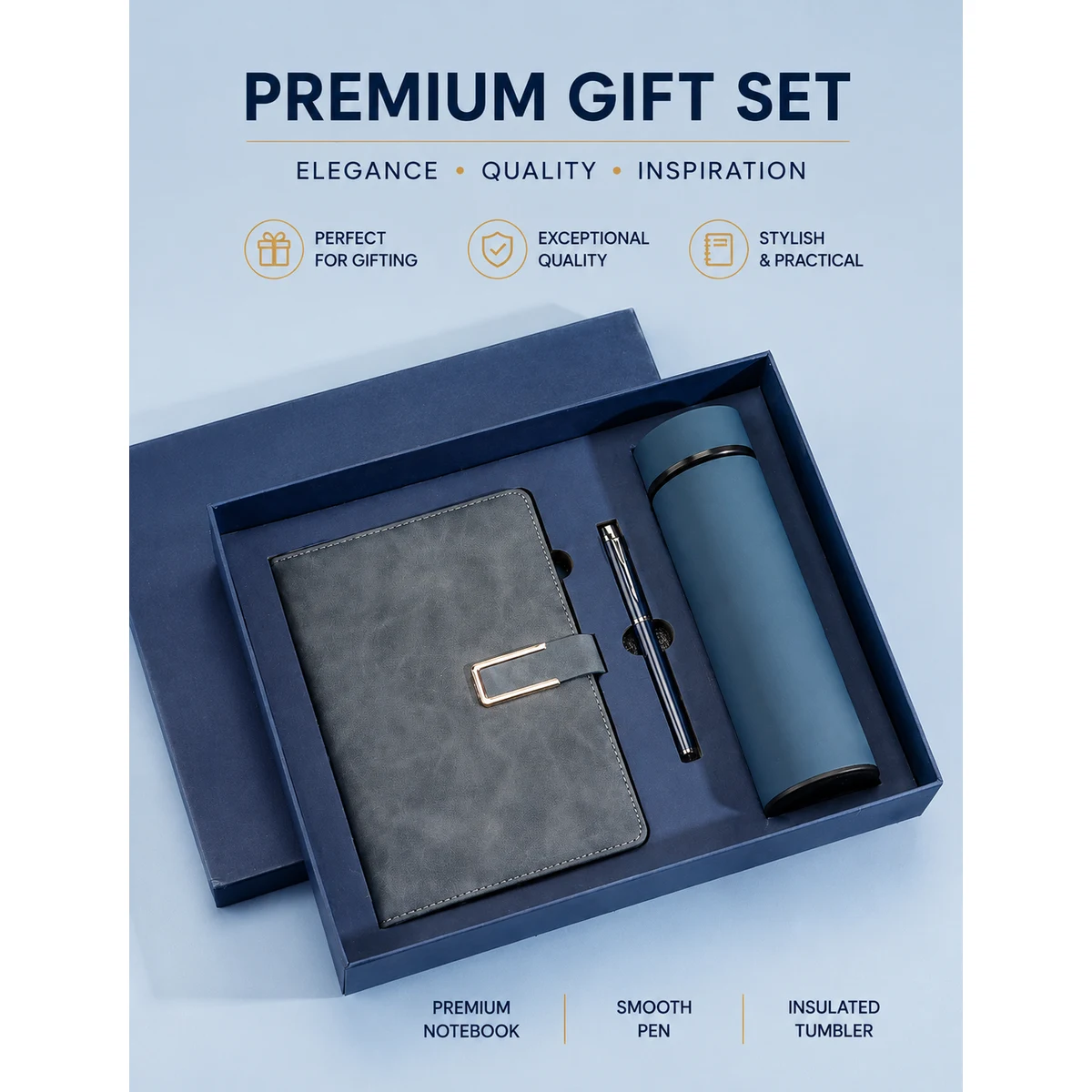 A5 Leather Notebook, Insulated Cup,and Executive Pen Gift Set in Premium Gift Box 1