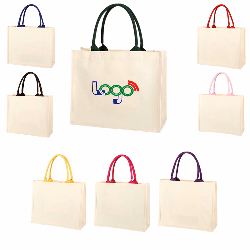 Canvas Tote Bag With Color Handles