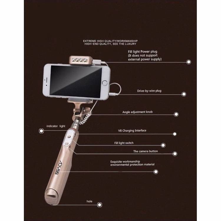 LED fill light selfie stick