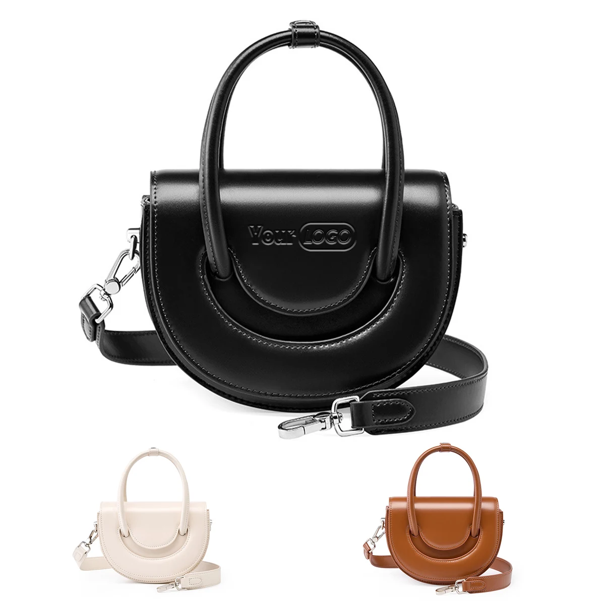 Genuine Leather Solid shoulder cross-body tote bag 1