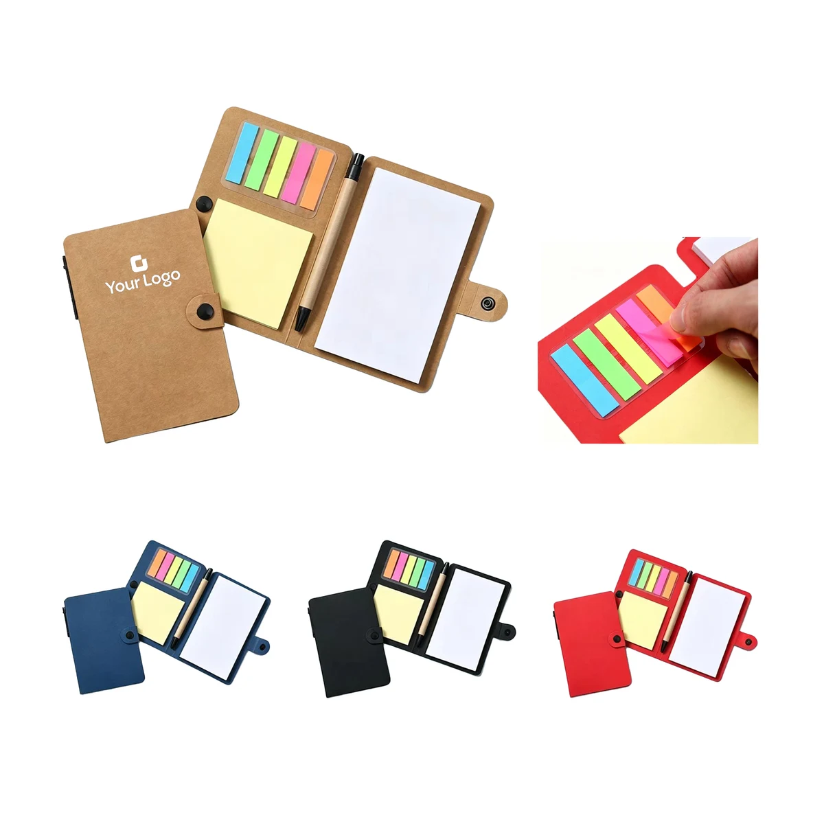 Button-Style Kraft Notebook with Sticky Notes and Pen 1