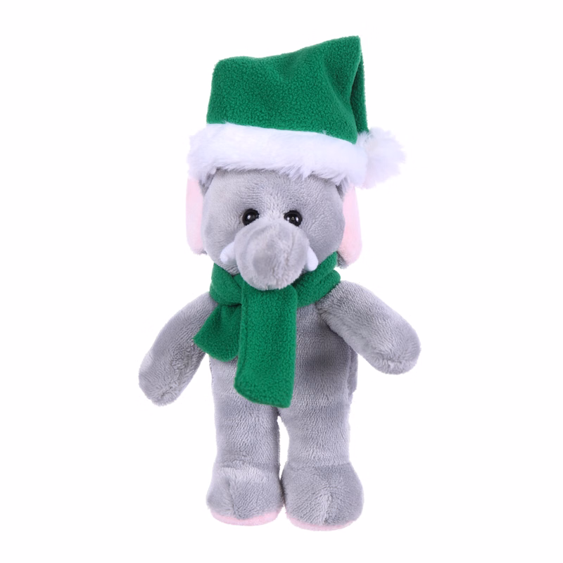 Soft Plush Stuffed Elephant with Christmas Hat and Scarf